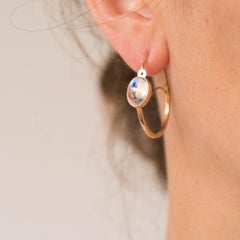 4.15 Carat Cabochon Moonstones Gold Hoop Earrings