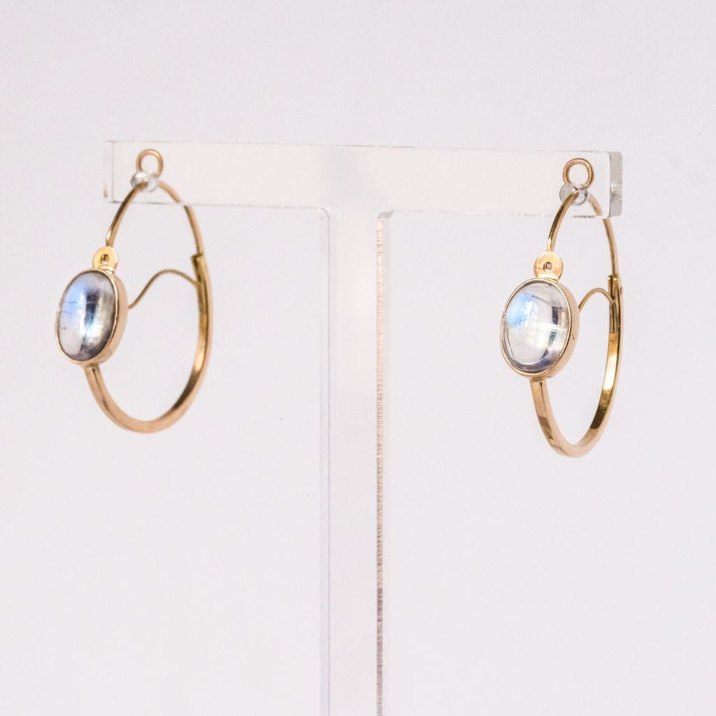 Modern 4.15 Carat Cabochon Moonstones Gold Hoop Earrings