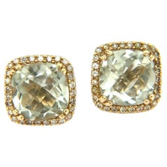 New 4.17 CTW Green Amethyst 
Halo Diamond Earrings in 14K Yellow Gold