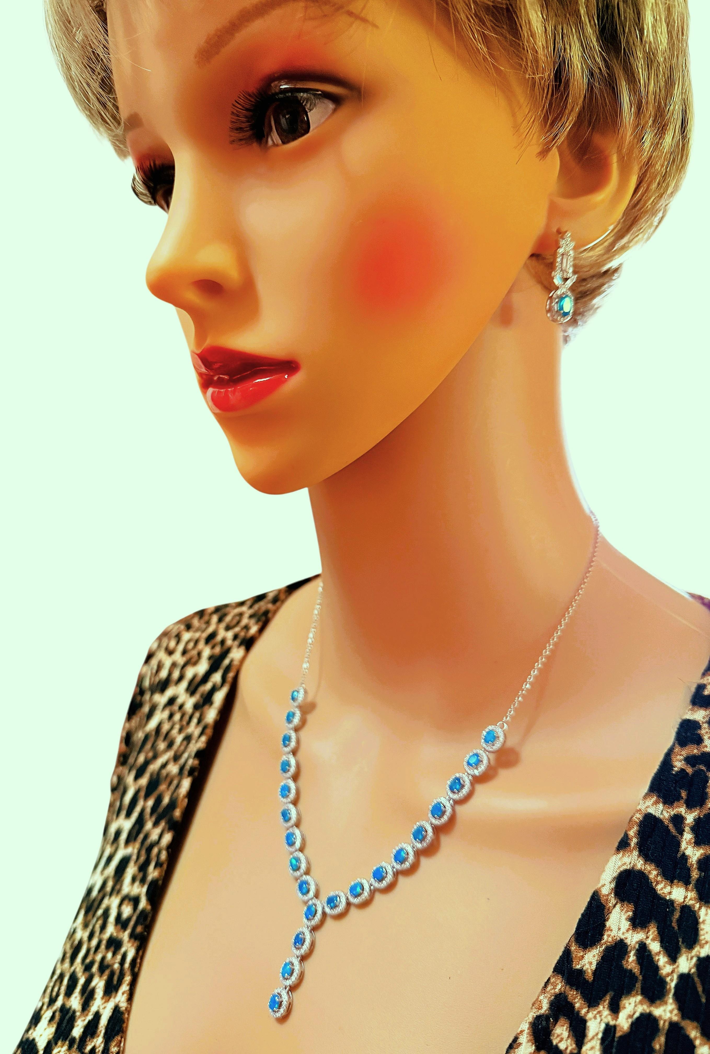 Nuevo Collar de Esterlina de 4,18 Quilates de Ópalo Azul y Zafiro talla Diamante 20 Pulgadas en venta 4