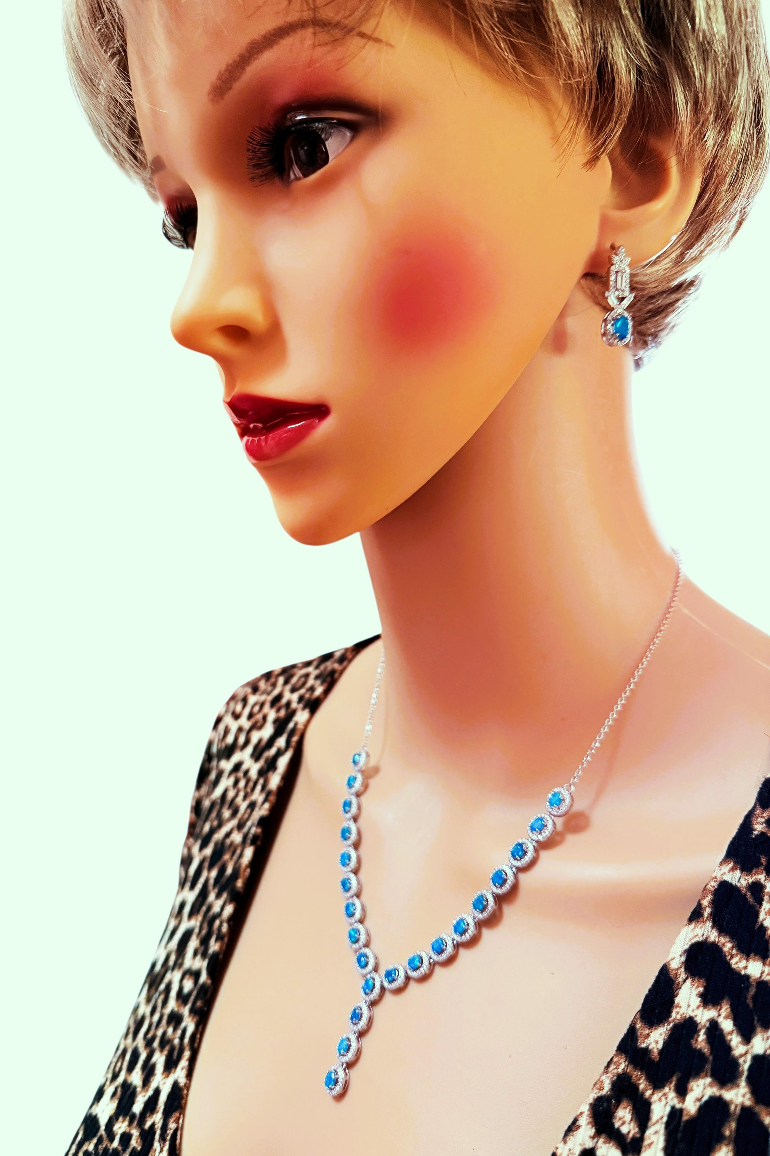 Nuevo Collar de Esterlina de 4,18 Quilates de Ópalo Azul y Zafiro talla Diamante 20 Pulgadas en venta 5