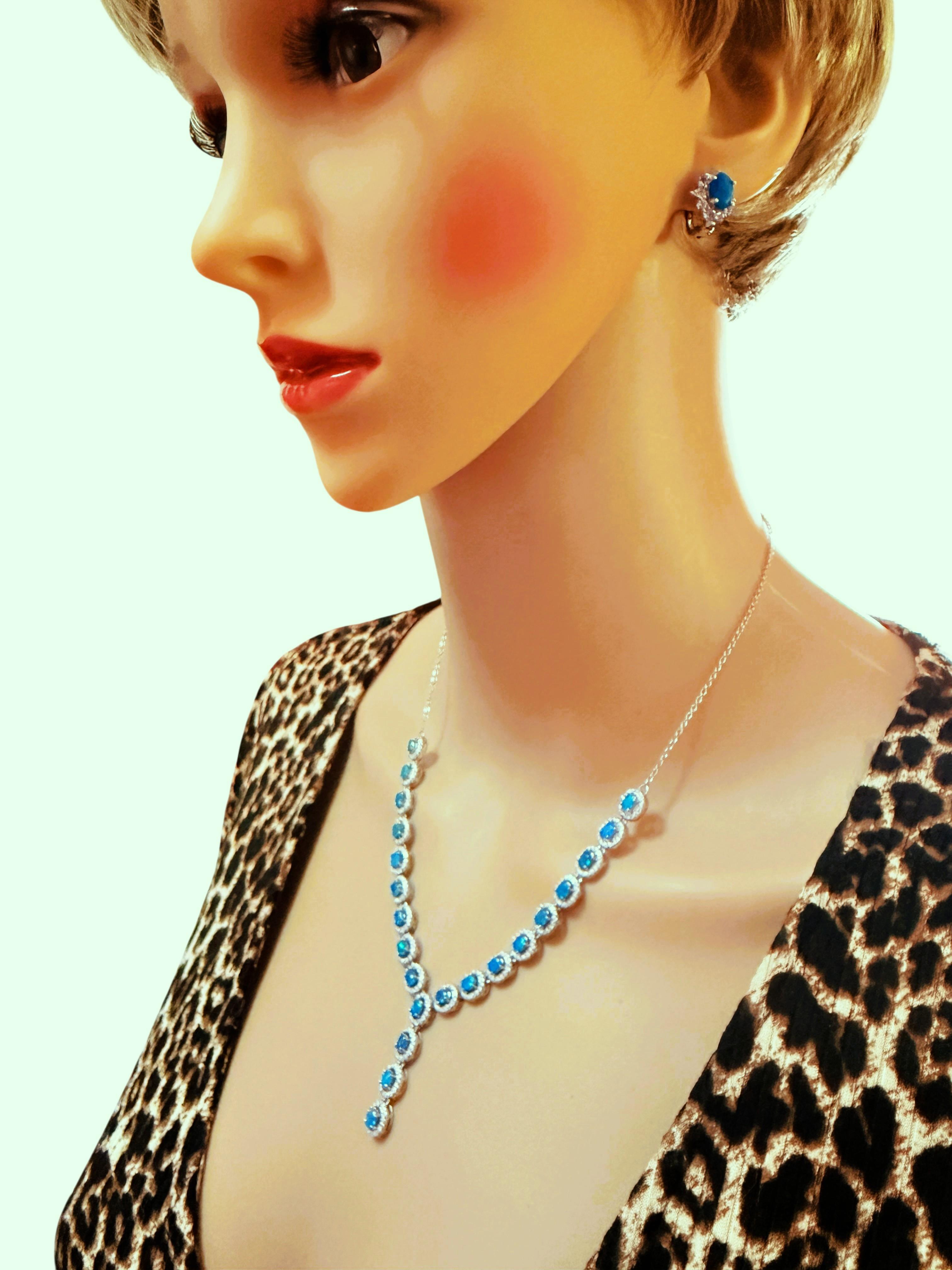 Nuevo Collar de Esterlina de 4,18 Quilates de Ópalo Azul y Zafiro talla Diamante 20 Pulgadas en venta 6