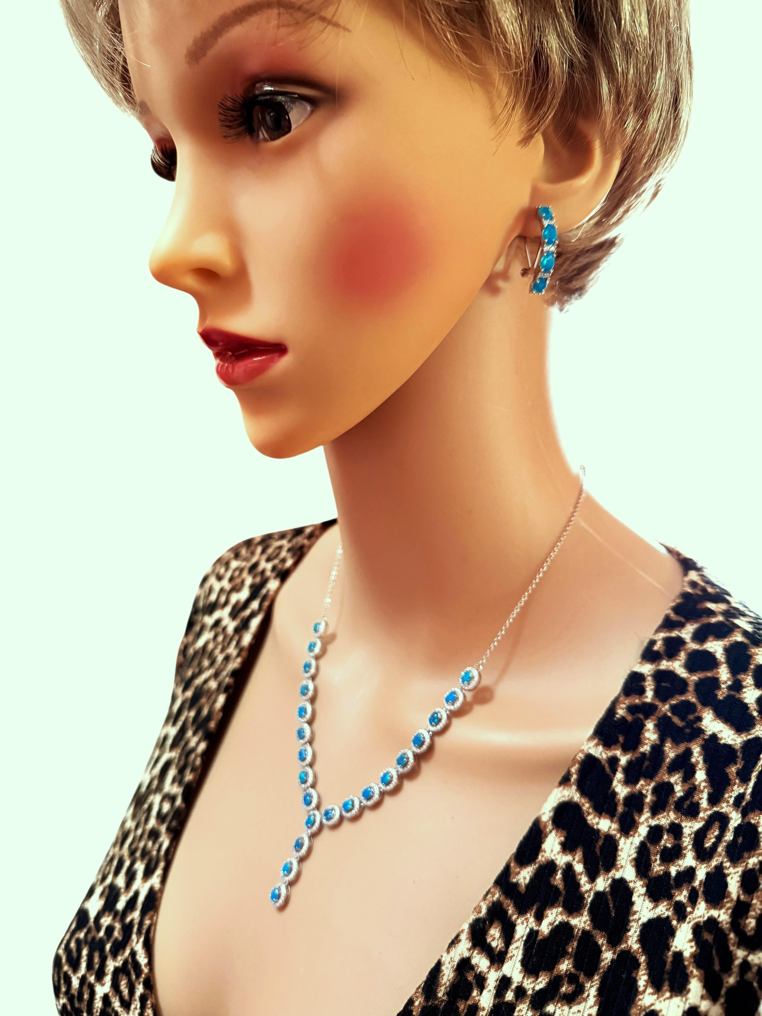 Nuevo Collar de Esterlina de 4,18 Quilates de Ópalo Azul y Zafiro talla Diamante 20 Pulgadas en venta 7