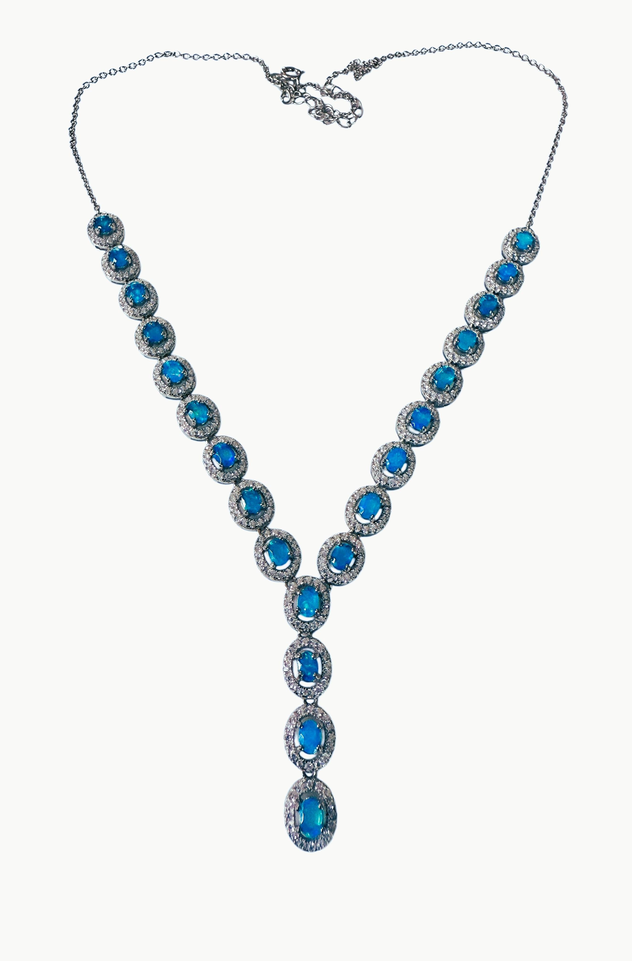 Nuevo Collar de Esterlina de 4,18 Quilates de Ópalo Azul y Zafiro talla Diamante 20 Pulgadas en Excelente estado para la venta en Eagan, MN