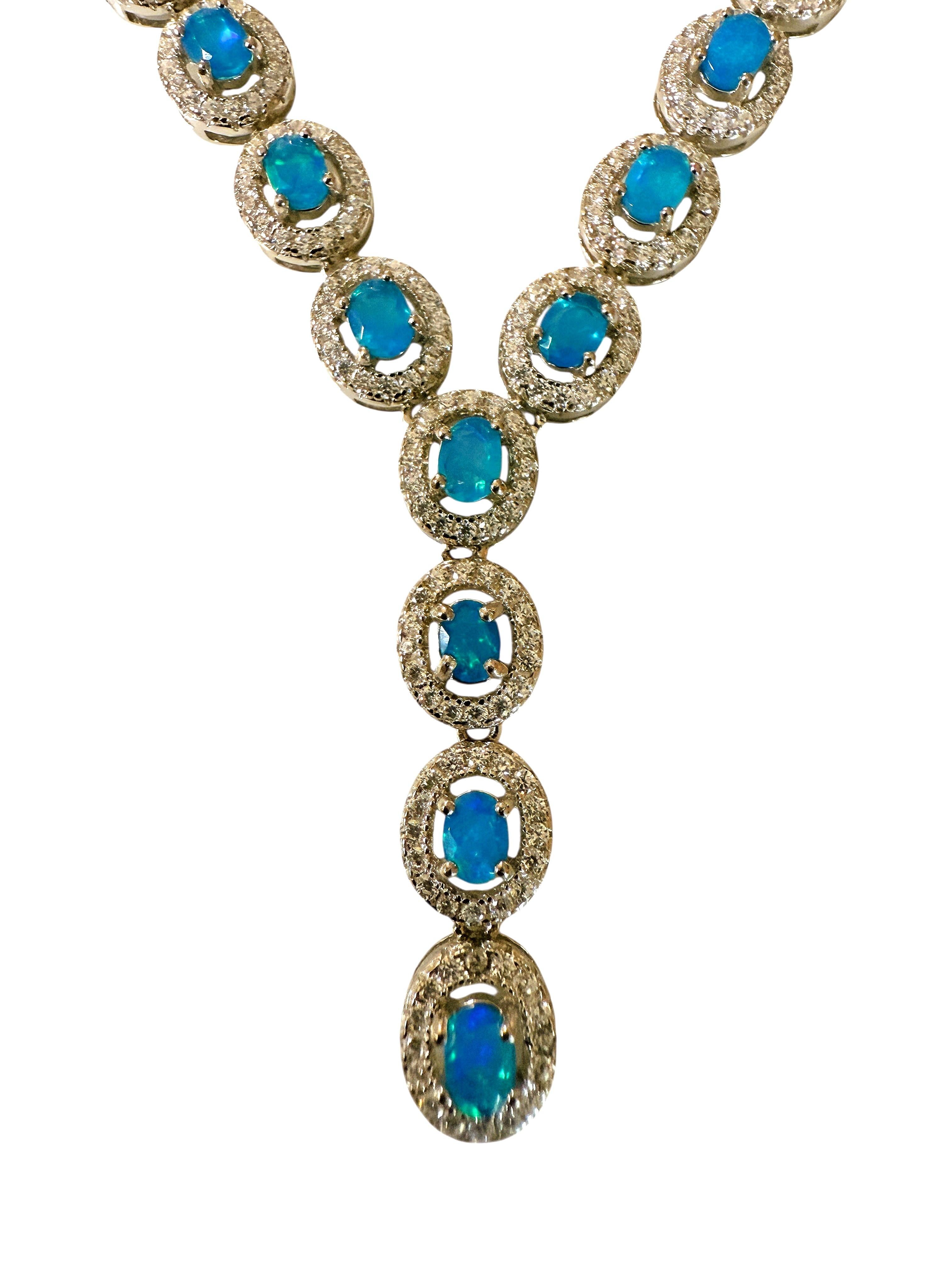 De las mujeres Nuevo Collar de Esterlina de 4,18 Quilates de Ópalo Azul y Zafiro talla Diamante 20 Pulgadas en venta