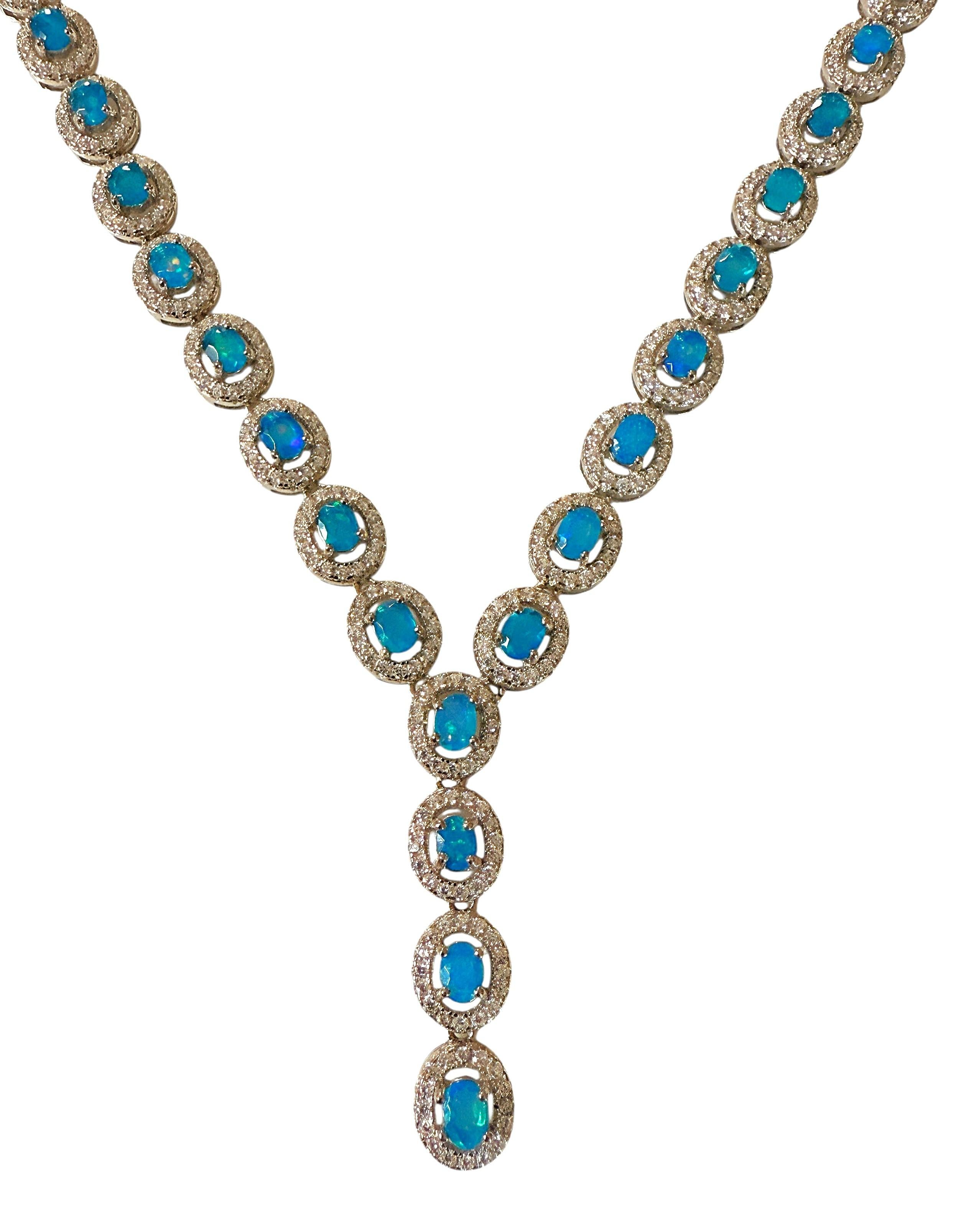 Nuevo Collar de Esterlina de 4,18 Quilates de Ópalo Azul y Zafiro talla Diamante 20 Pulgadas en venta 1