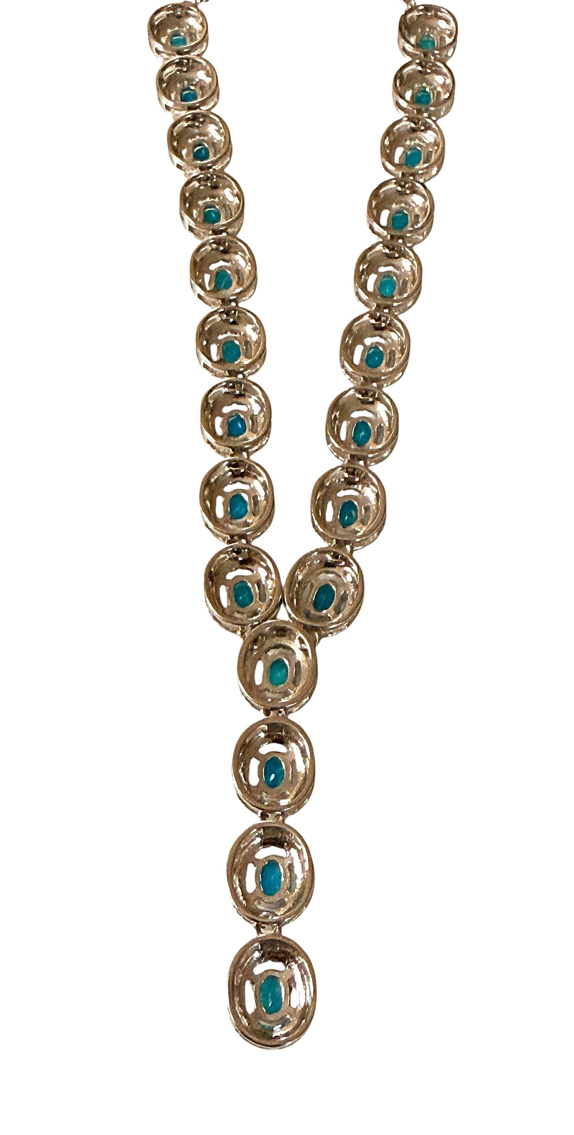 Nuevo Collar de Esterlina de 4,18 Quilates de Ópalo Azul y Zafiro talla Diamante 20 Pulgadas en venta 3