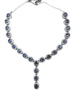 Neu 4,18 Karat Tansanit & Diamantschliff Saphir Sterling Halskette 18-20 Zoll