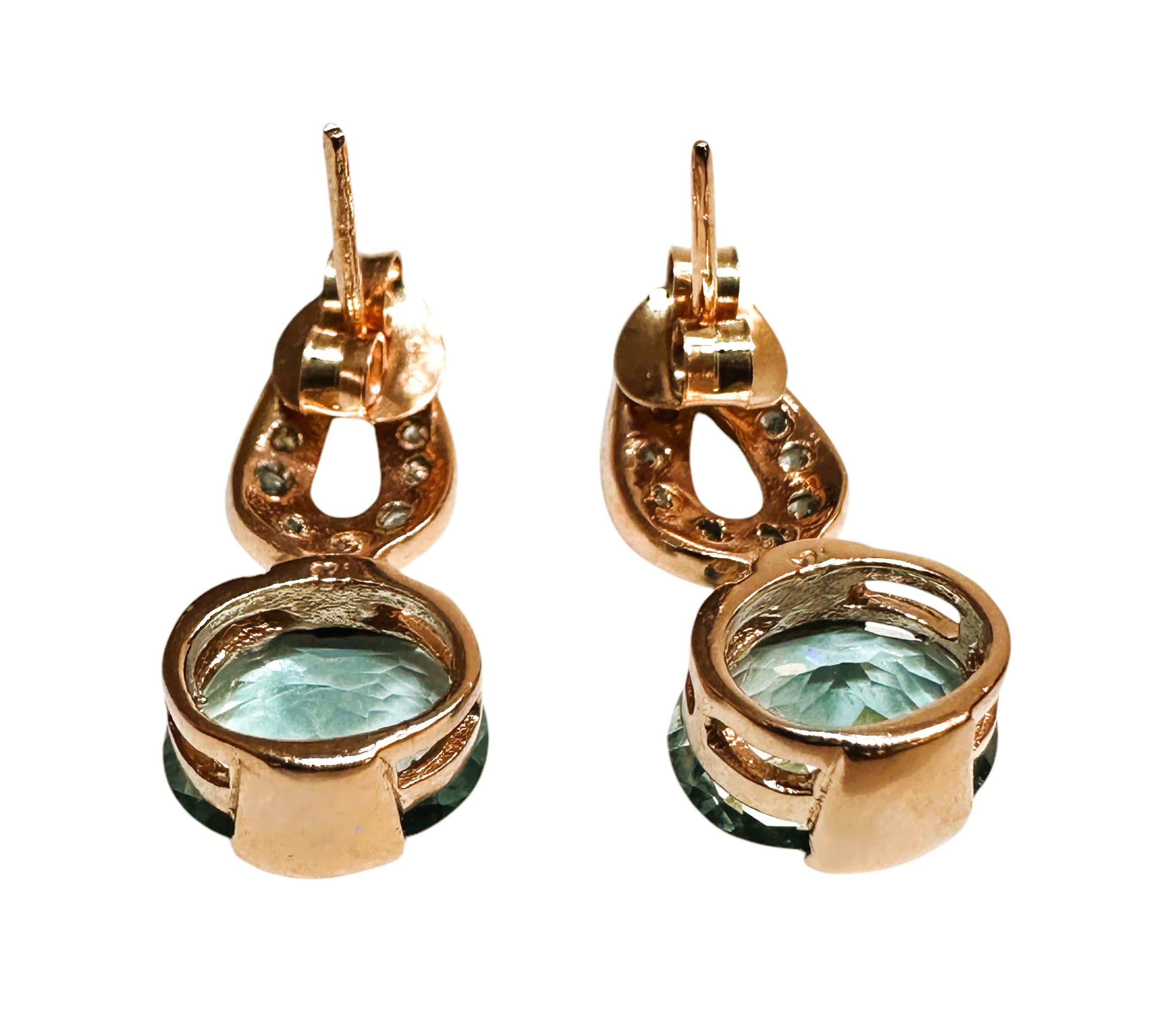 New 4.20 Carat Aquamarine & Diamond Cut Sapphire R Gold PL Sterling Earrings In New Condition In Eagan, MN