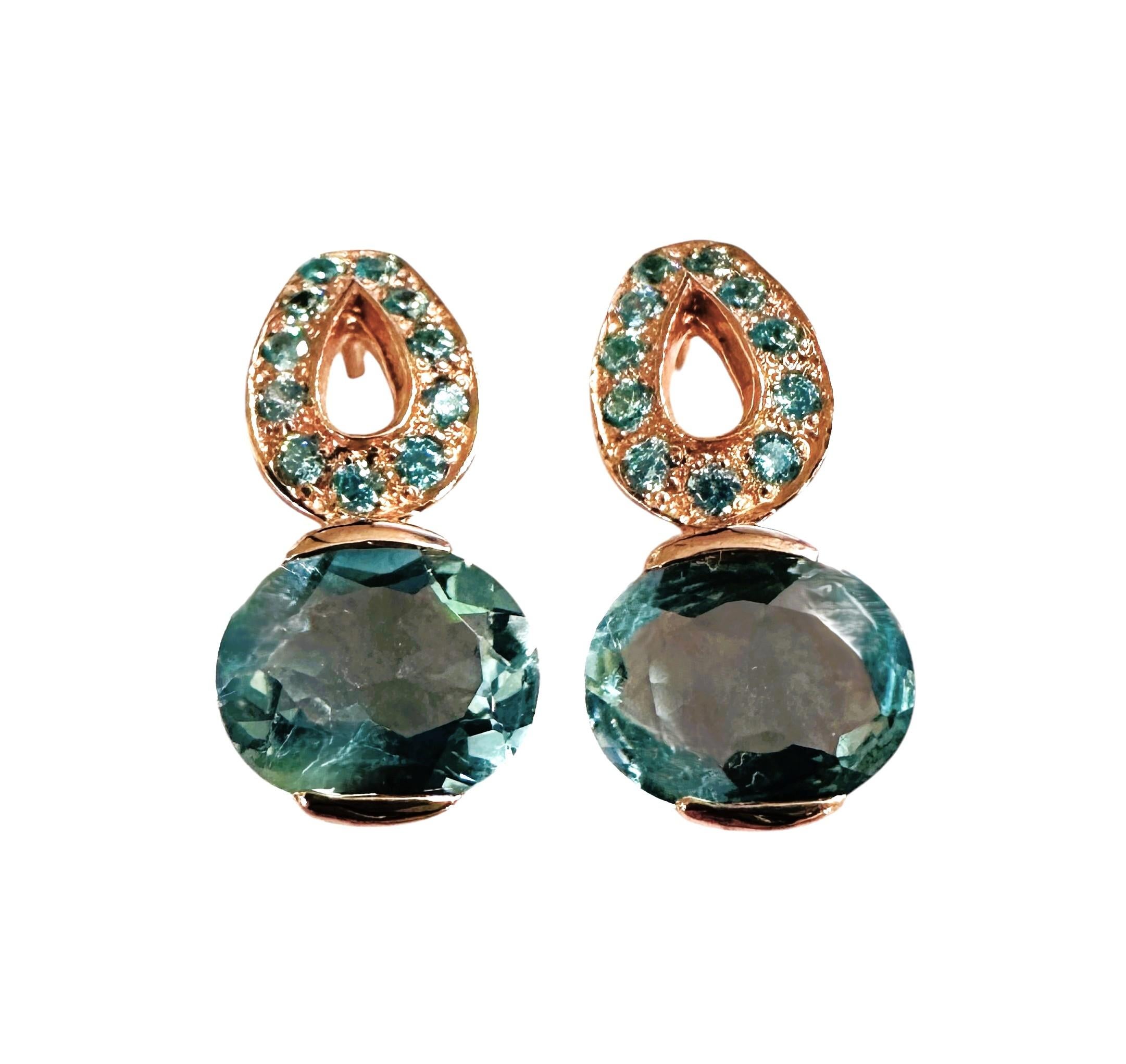 New 4.20 Carat Aquamarine & Diamond Cut Sapphire R Gold PL Sterling Earrings 1