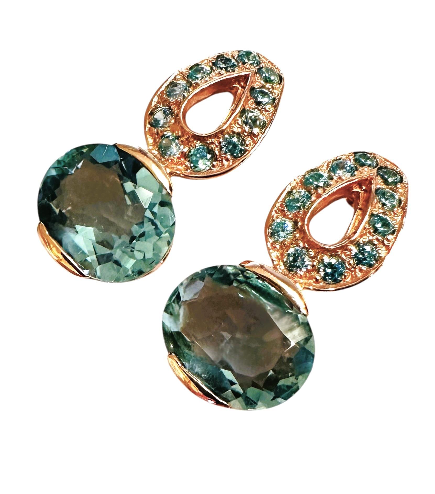 New 4.20 Carat Aquamarine & Diamond Cut Sapphire R Gold PL Sterling Earrings 2