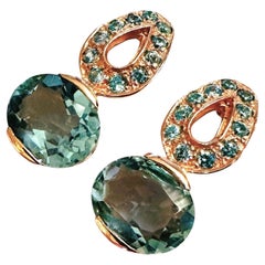 New 4.20 Carat Aquamarine & Diamond Cut Sapphire R Gold PL Sterling Earrings