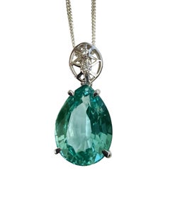 New 4.25 Carat Aquamarine & Diamond Cut Sapphire Sterling Pendant Necklace