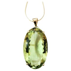 New 43 Carat Fancy Cut Green Amethyst Sterling Pendant Necklace