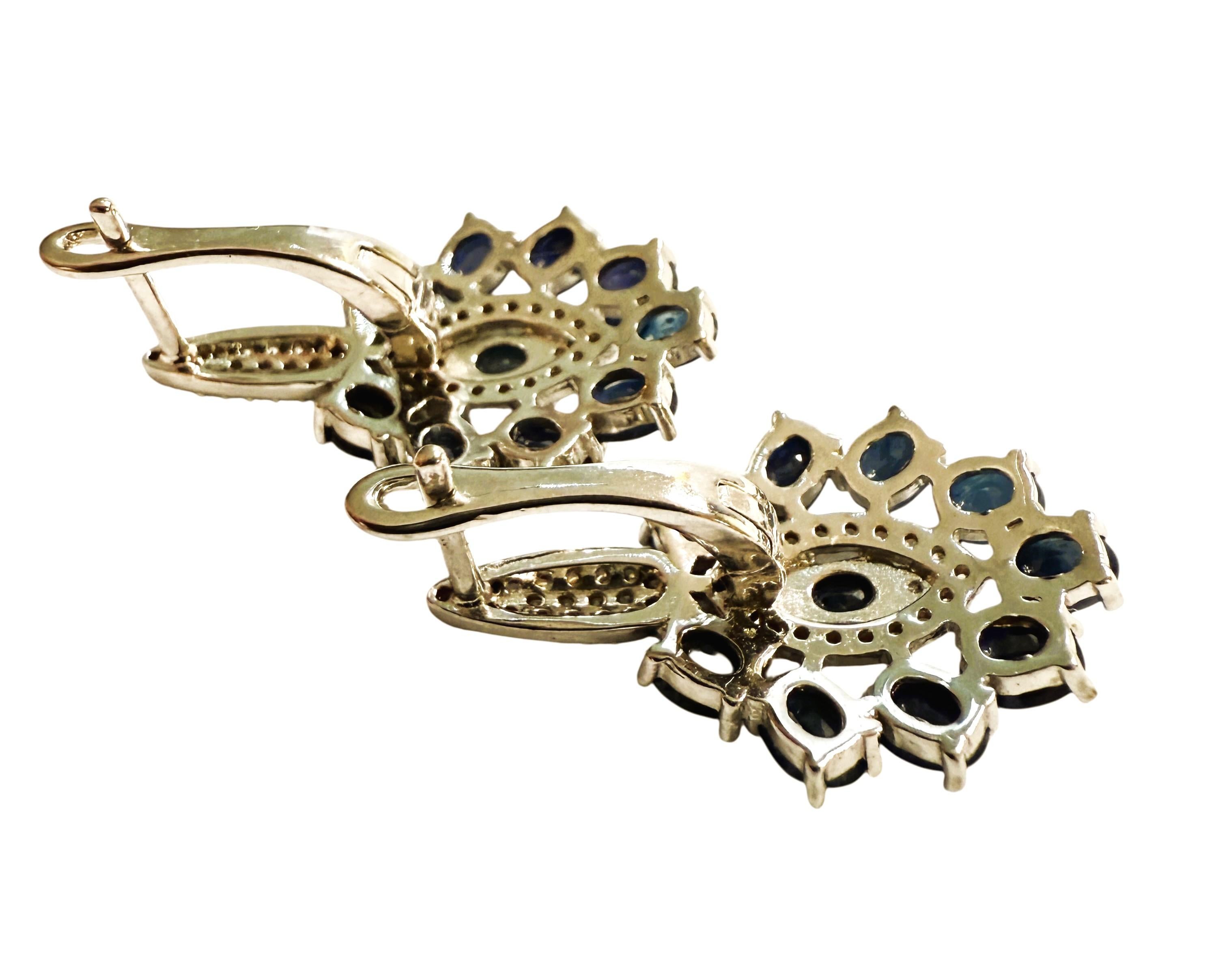 Oval Cut New 4.3 Carat Sapphire & Diamond Cut Sapphire Sterling Silver Earrings