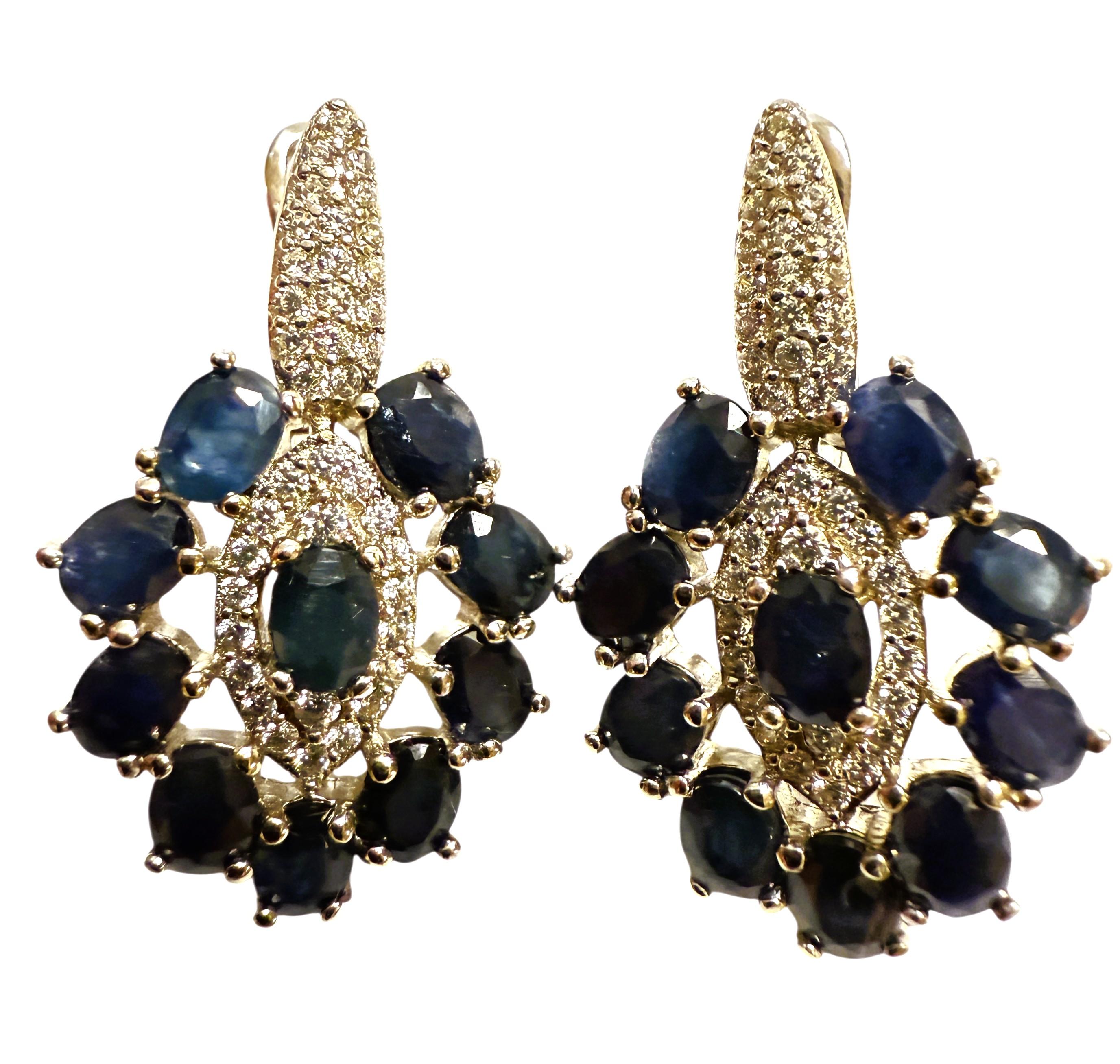 New 4.3 Carat Sapphire & Diamond Cut Sapphire Sterling Silver Earrings In New Condition In Eagan, MN