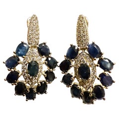 New 4.3 Carat Sapphire & Diamond Cut Sapphire Sterling Silver Earrings