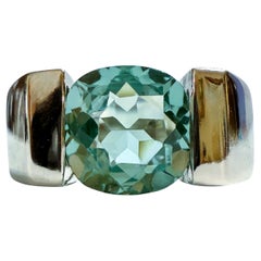New 4.30 Carat Bluish Green Aquamarine Solitaire Sterling Silver Ring Size 7.75