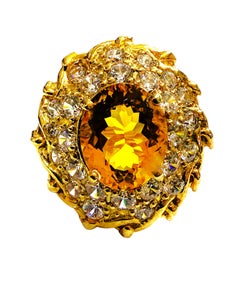 New 4.30 Carat Citrine & Diamond Cut Sapphire Sterling Ring Size 7.5