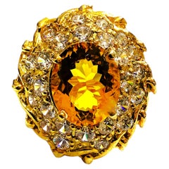New 4.30 Carat Citrine & Diamond Cut Sapphire Sterling Ring Size 7.5