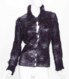 Tom Ford for Yves Saint Laurent - Chemisier prune à ceinture et dentelle, F/W 2001, état neuf, 4395 $