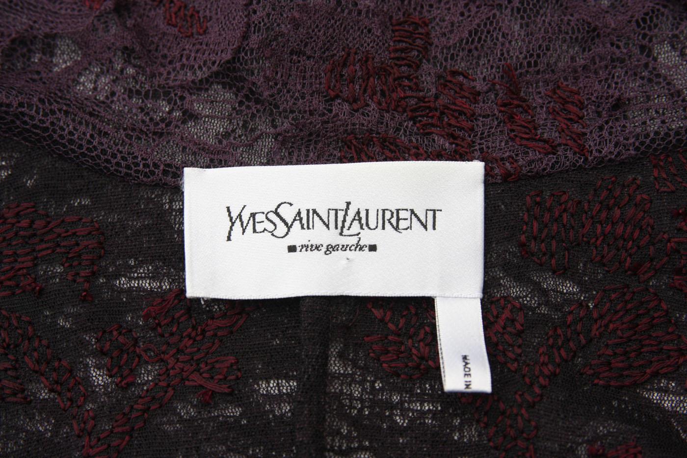 New $4395 Tom Ford for Yves Saint Laurent F/W 2001 Lace Belted Plum Blouse Fr 42 For Sale 4