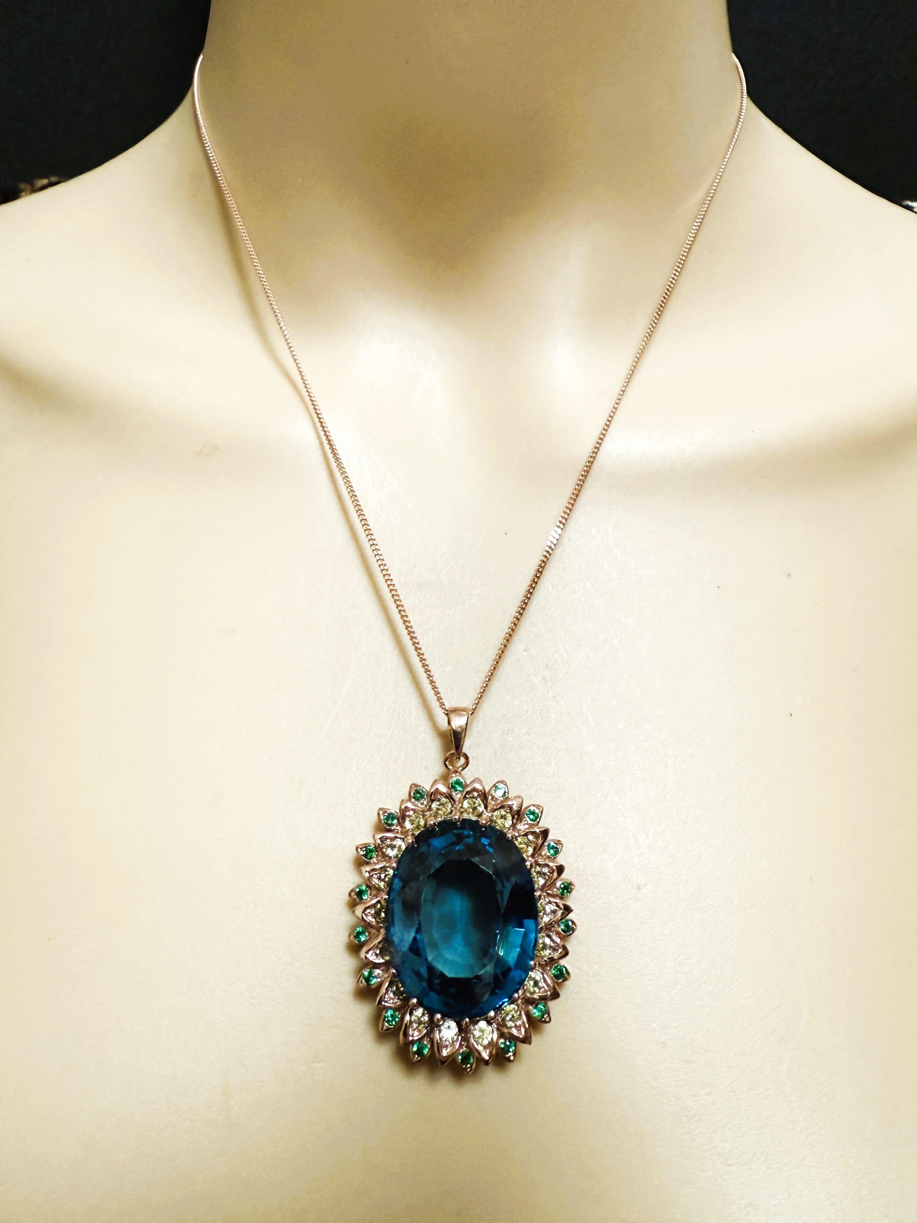 Neu 44 Karat Londoner Blautopas & Diamantschliff Saphir R Gold P Sterling Halskette 4