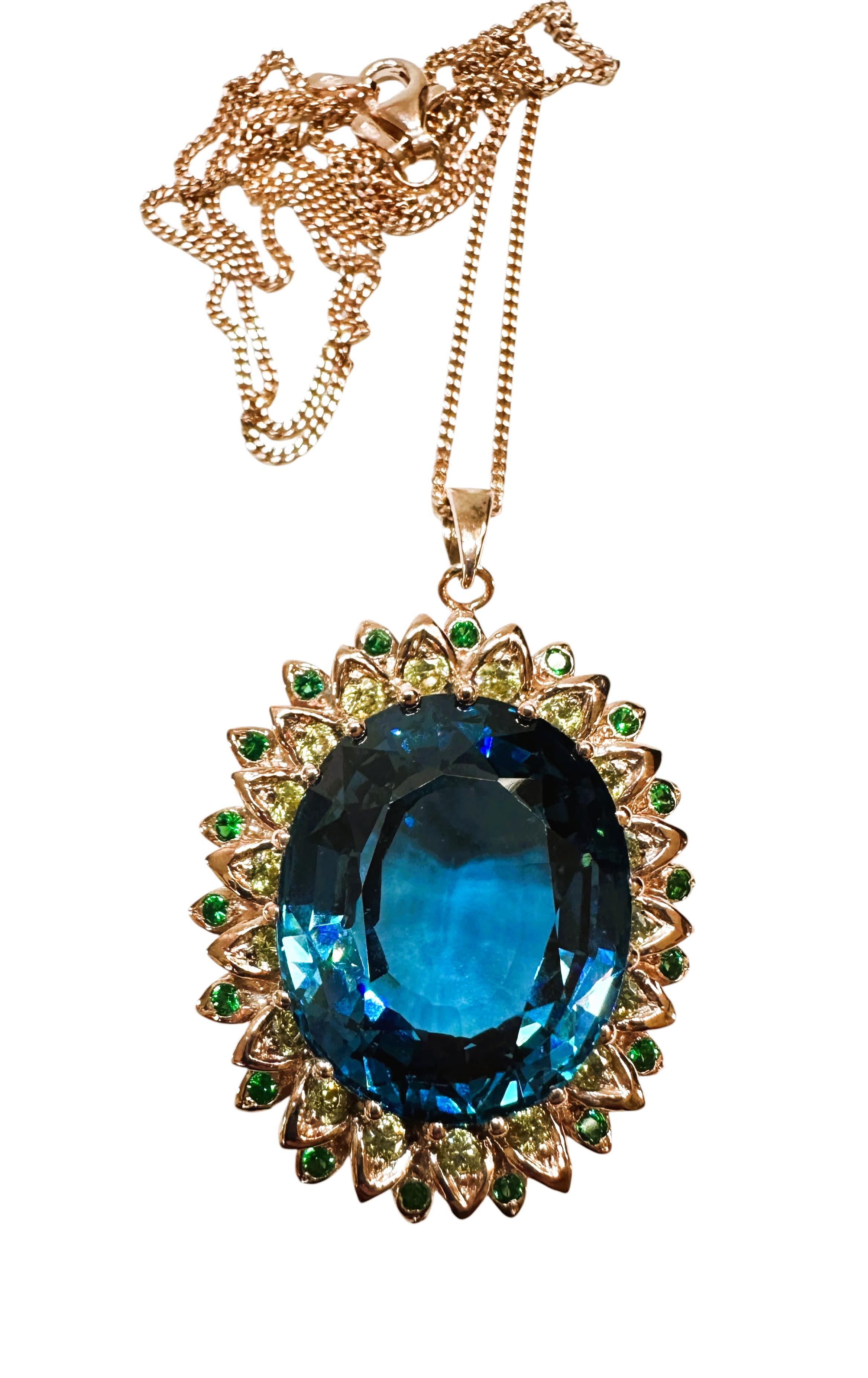 Neu 44 Karat Londoner Blautopas & Diamantschliff Saphir R Gold P Sterling Halskette 5