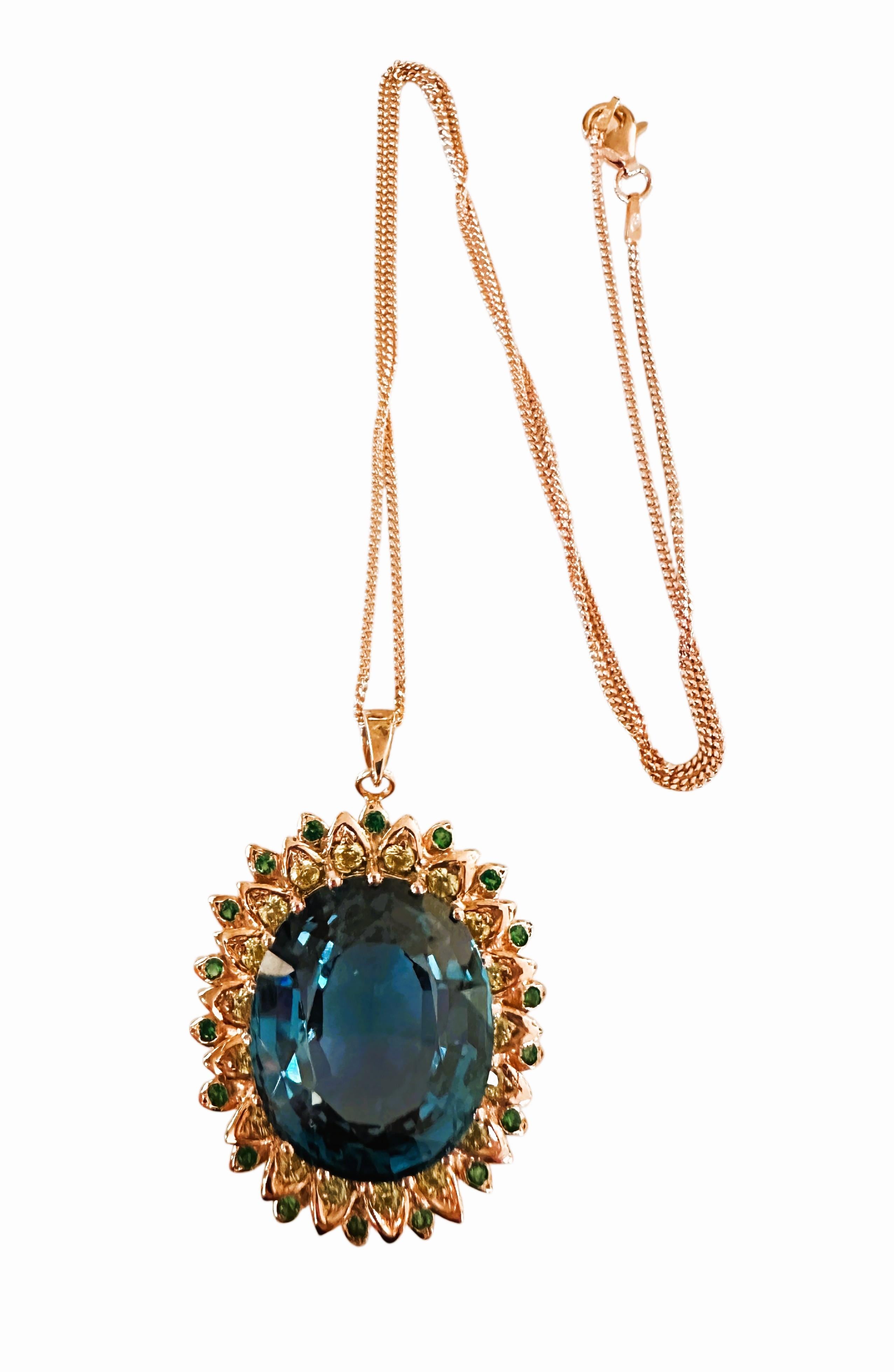 Neu 44 Karat Londoner Blautopas & Diamantschliff Saphir R Gold P Sterling Halskette 6