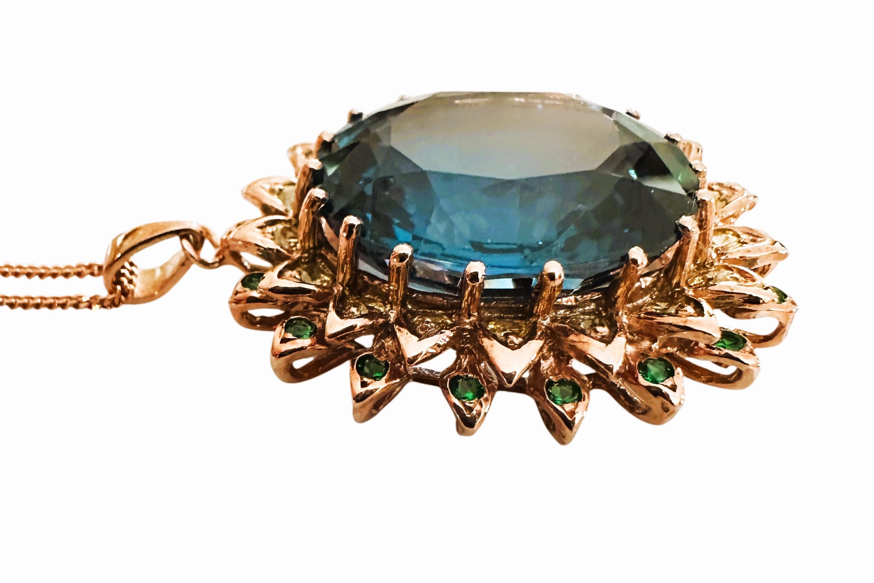 Neu 44 Karat Londoner Blautopas & Diamantschliff Saphir R Gold P Sterling Halskette 7