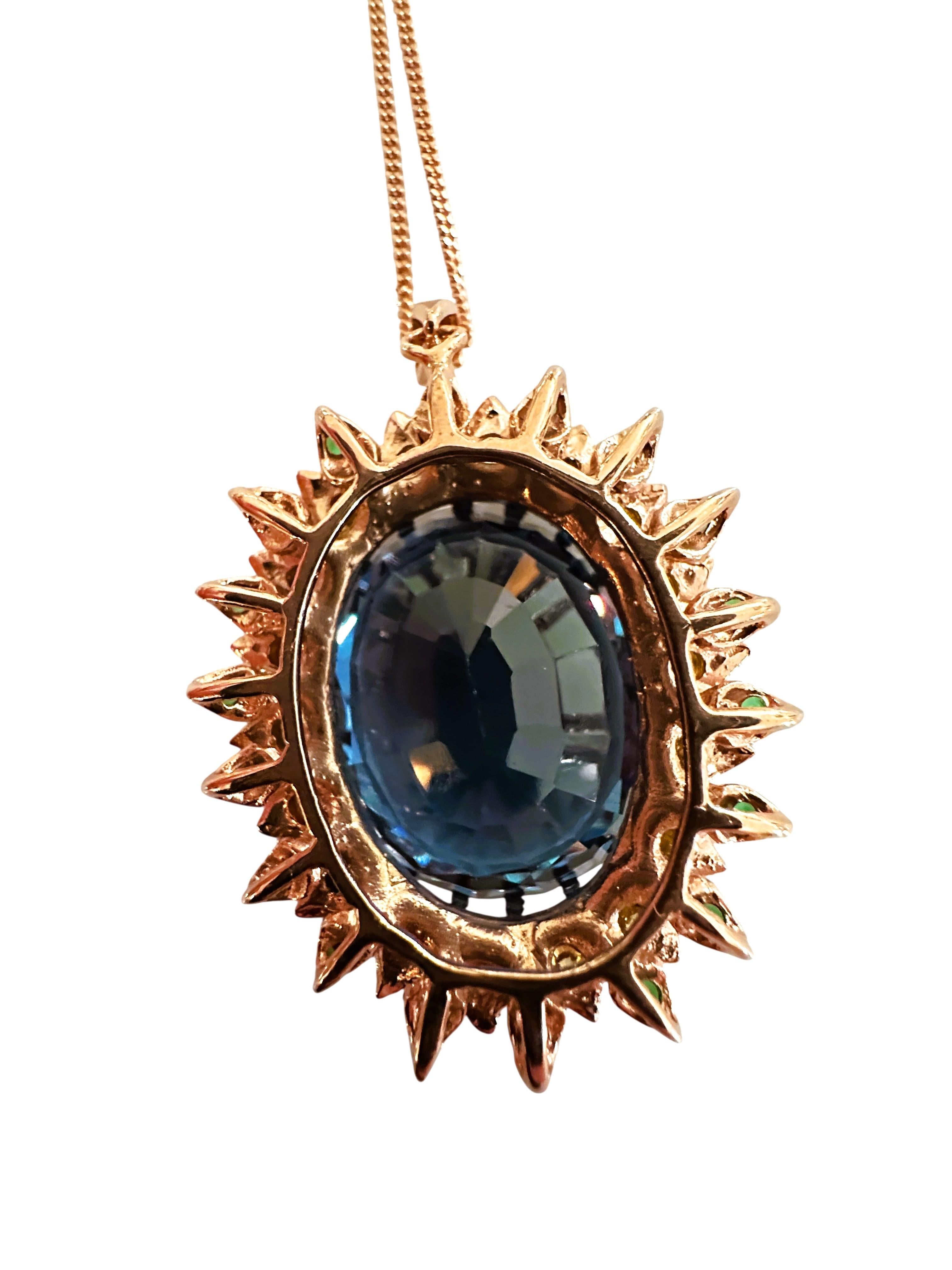 Neu 44 Karat Londoner Blautopas & Diamantschliff Saphir R Gold P Sterling Halskette 10