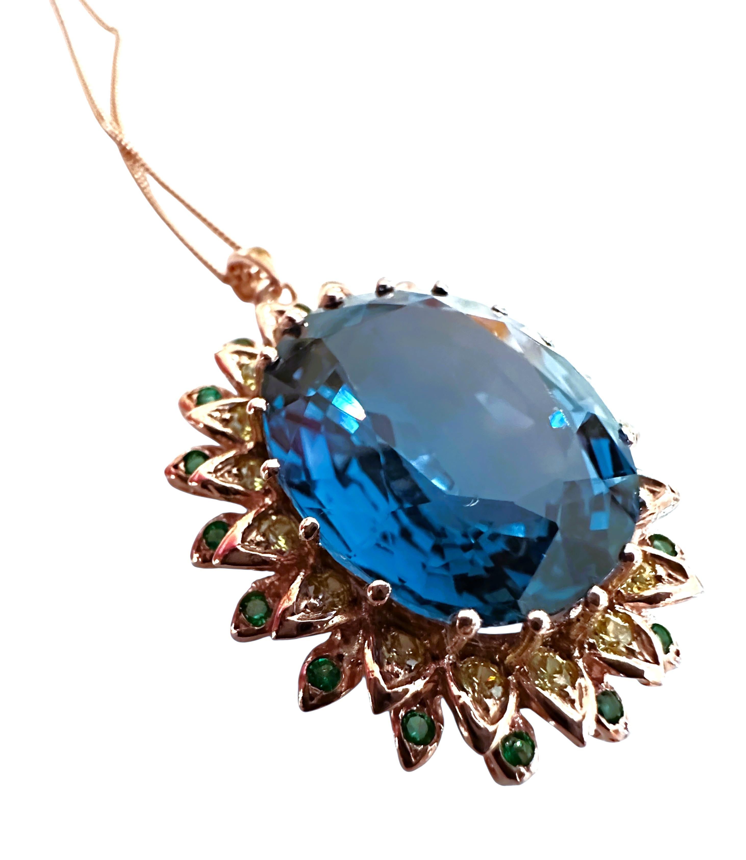 Neu 44 Karat Londoner Blautopas & Diamantschliff Saphir R Gold P Sterling Halskette 11
