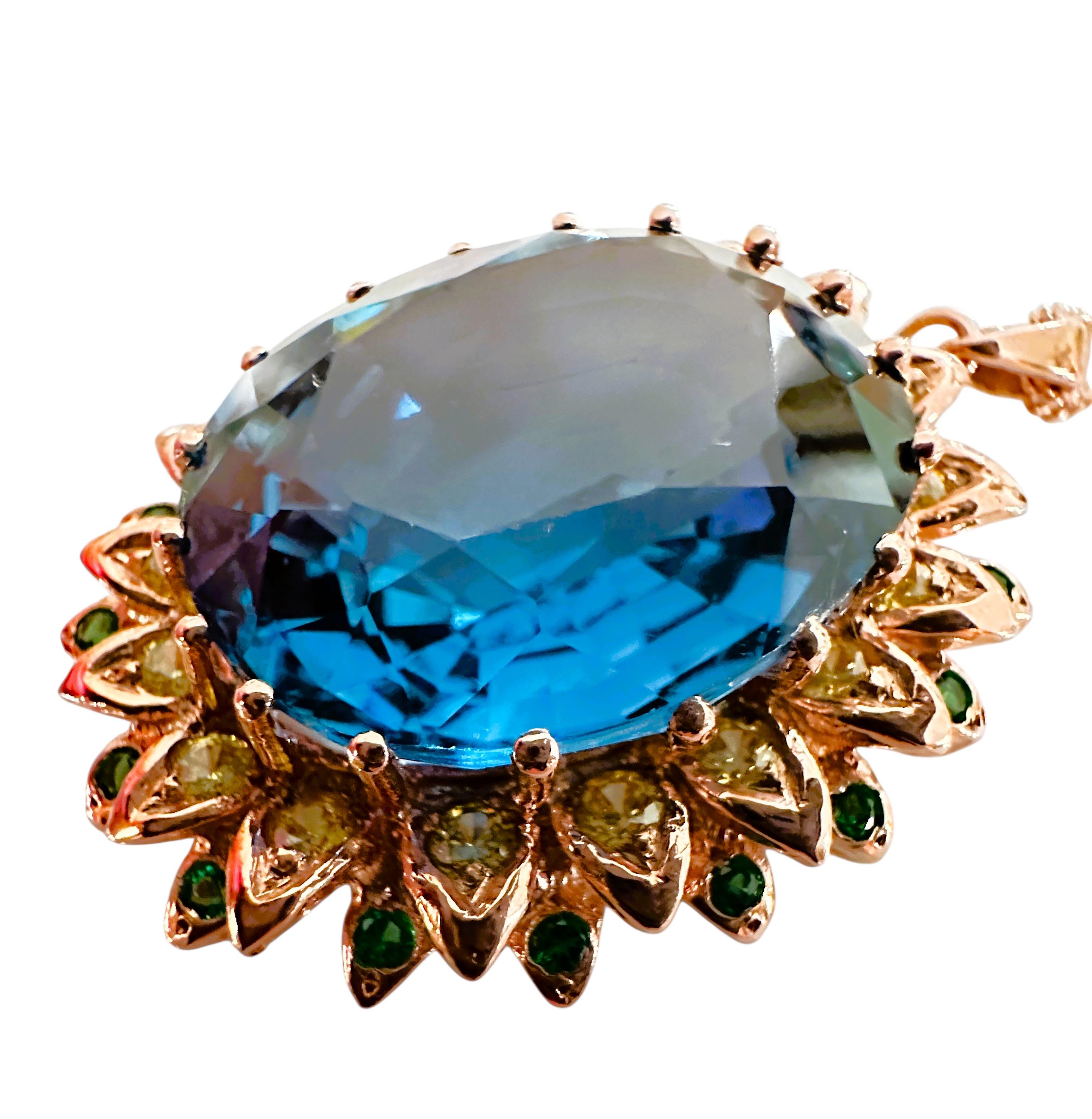 Neu 44 Karat Londoner Blautopas & Diamantschliff Saphir R Gold P Sterling Halskette 13