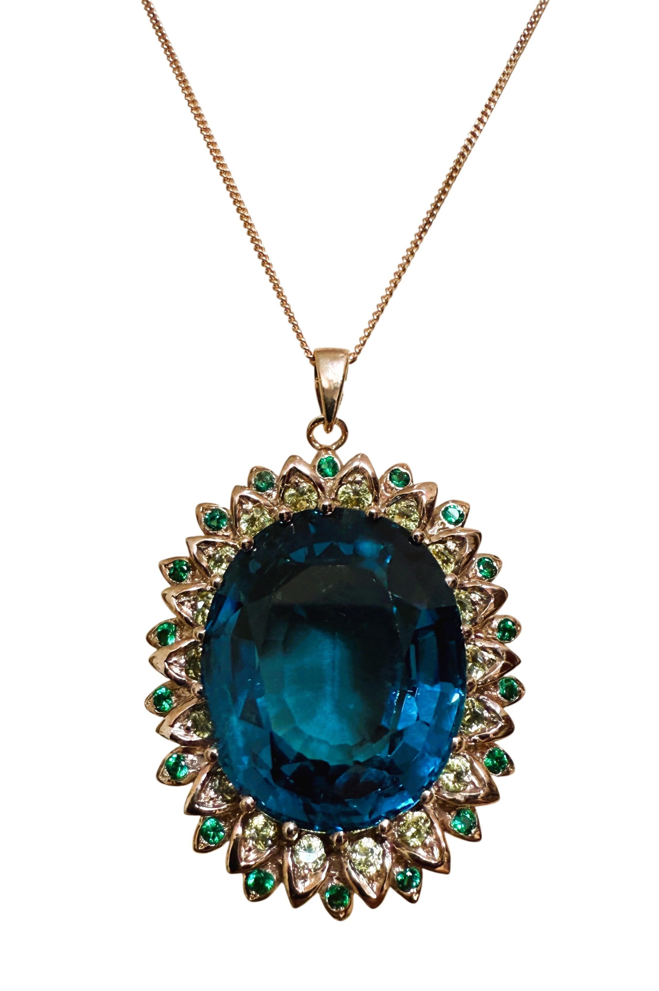 Neu 44 Karat Londoner Blautopas & Diamantschliff Saphir R Gold P Sterling Halskette 2