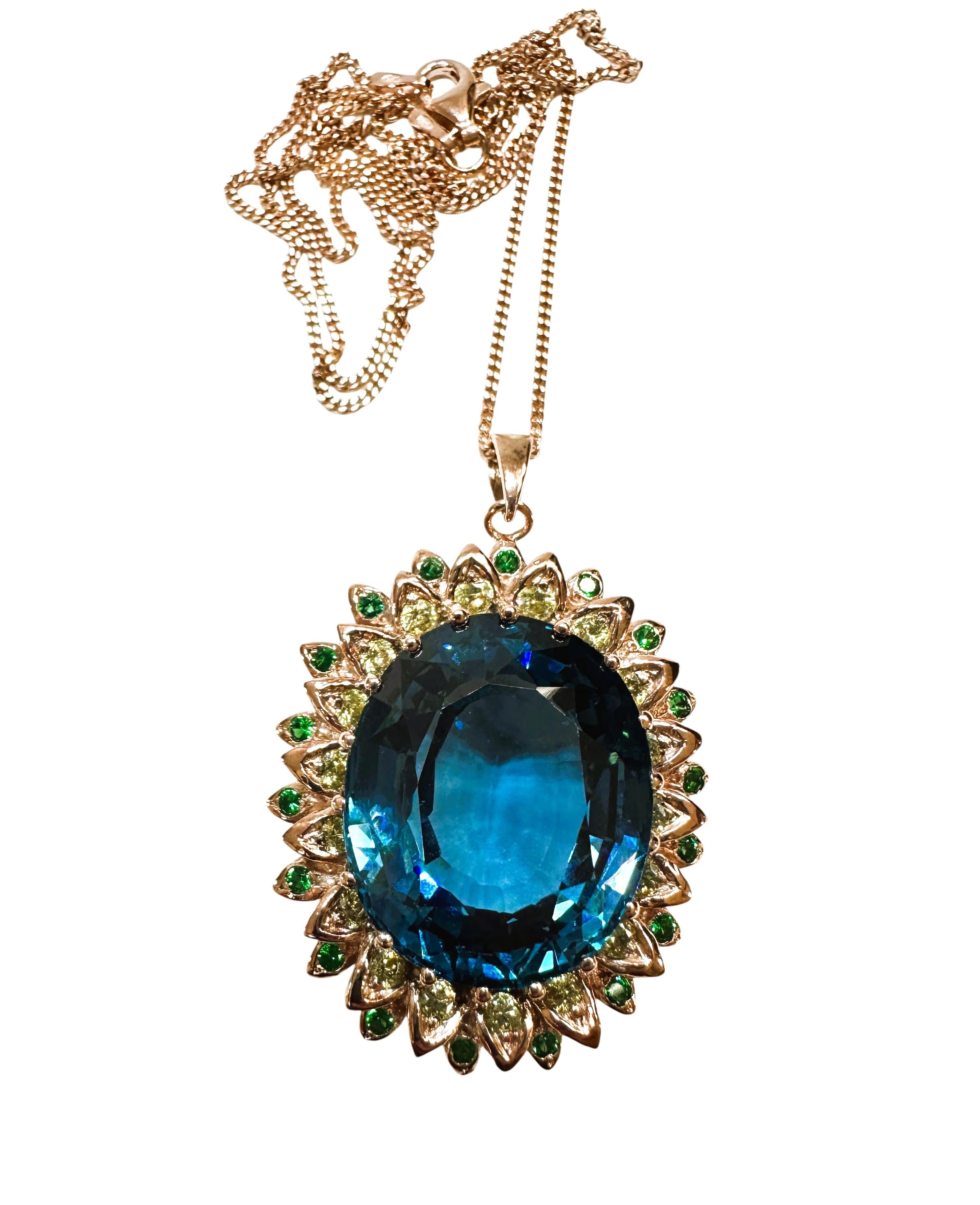 Neu 44 Karat Londoner Blautopas & Diamantschliff Saphir R Gold P Sterling Halskette 3