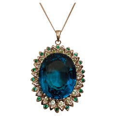 New 44 Carat London Blue Topaz & Diamond Cut Sapphire R Gold P Sterling Necklace