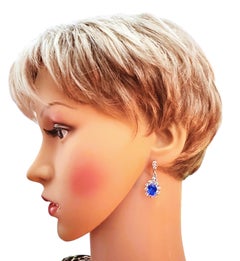 Neu 4,40 Karat Neonblauer Topas & Diamantschliff Saphir Ohrringe Sterling baumeln