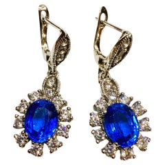 New 4.40 Carat Neon Blue Topaz & Diamond Cut Sapphire Dangle Sterling Earrings