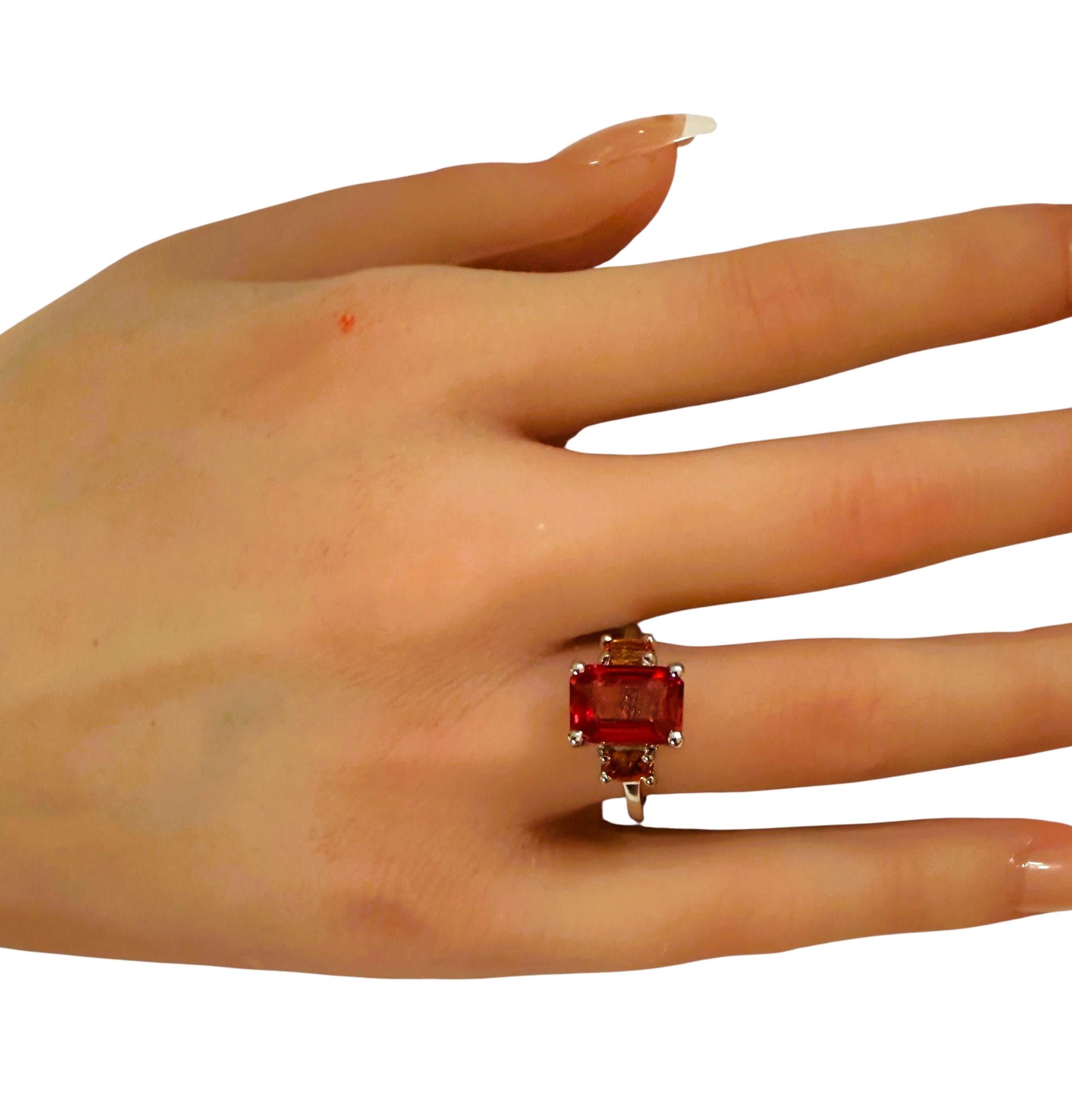 New 4.45 Carat Sunset Emerald & Oval Cut Sapphire Sterling Ring 2