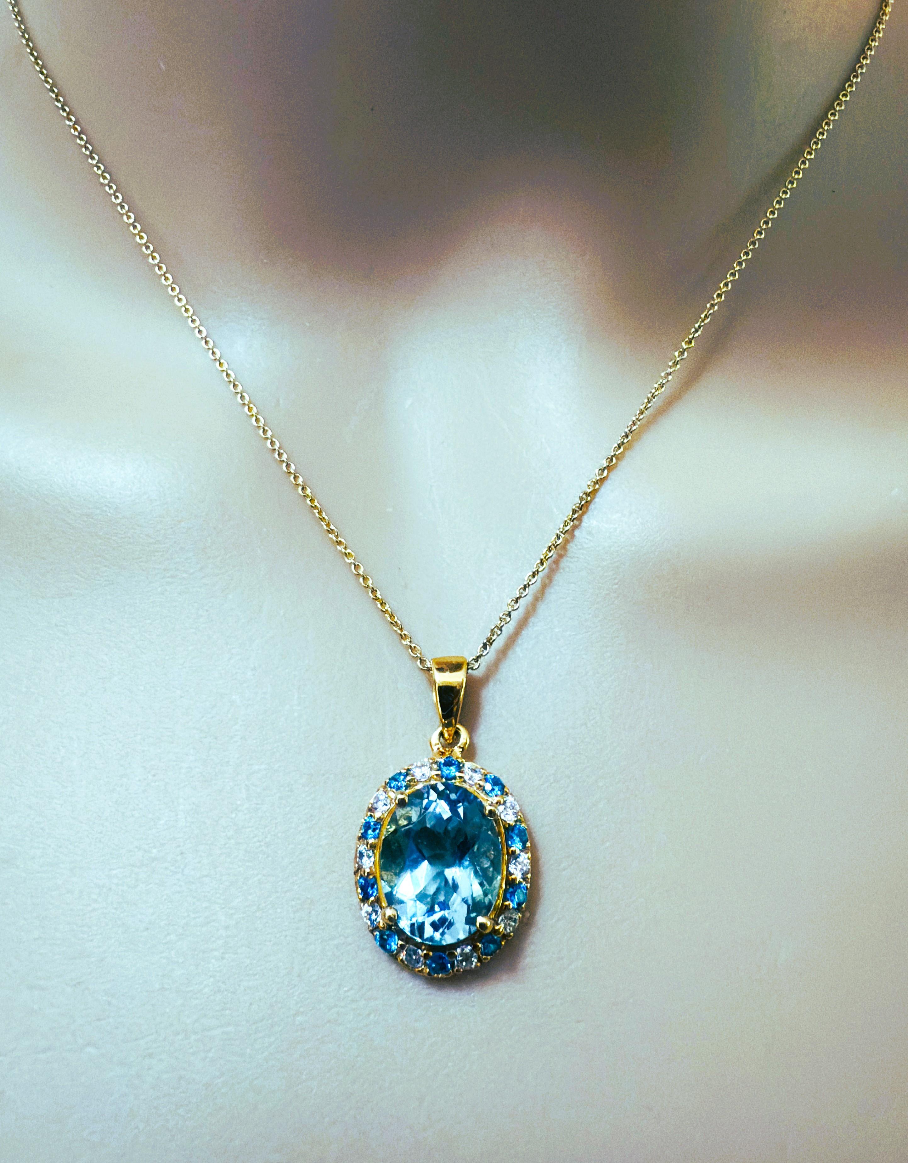Neu 4,5 Karat Aquamarin & Diamantschliff Saphir Y Gold PL Sterling Halskette 18