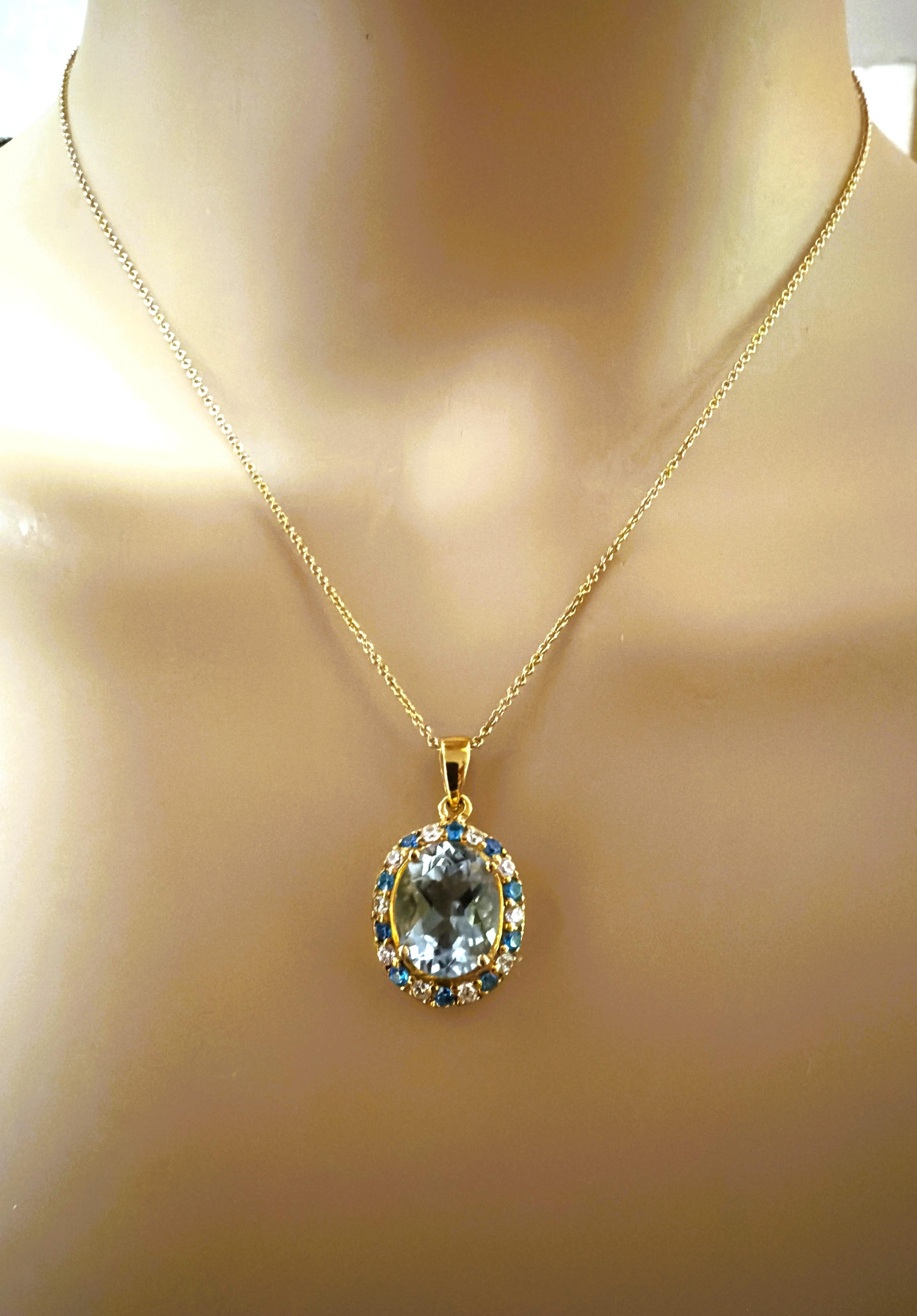 Neu 4,5 Karat Aquamarin & Diamantschliff Saphir Y Gold PL Sterling Halskette 18