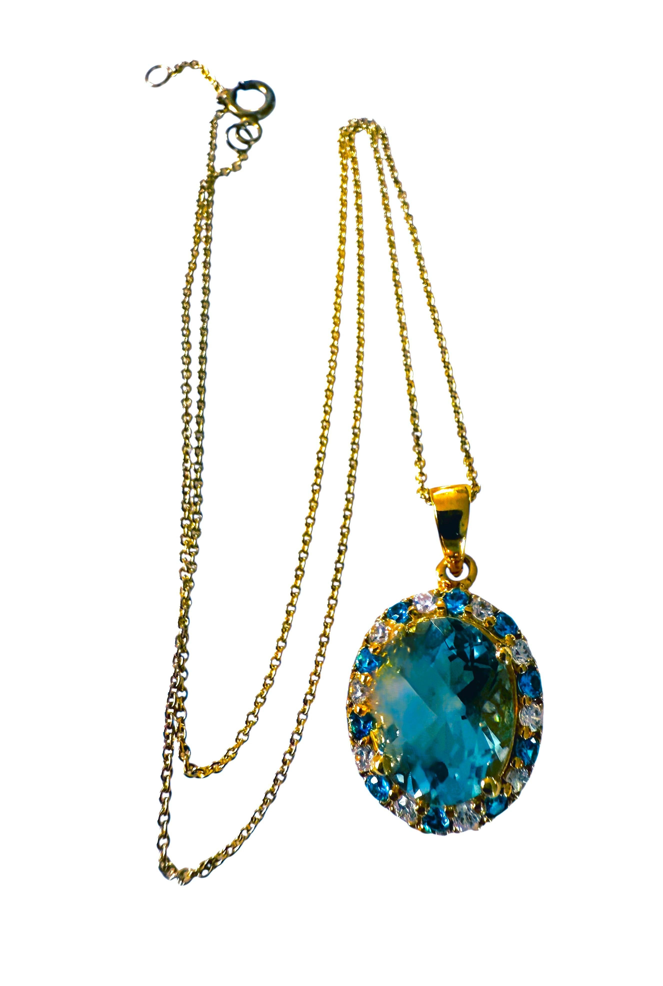 Neu 4,5 Karat Aquamarin & Diamantschliff Saphir Y Gold PL Sterling Halskette 18