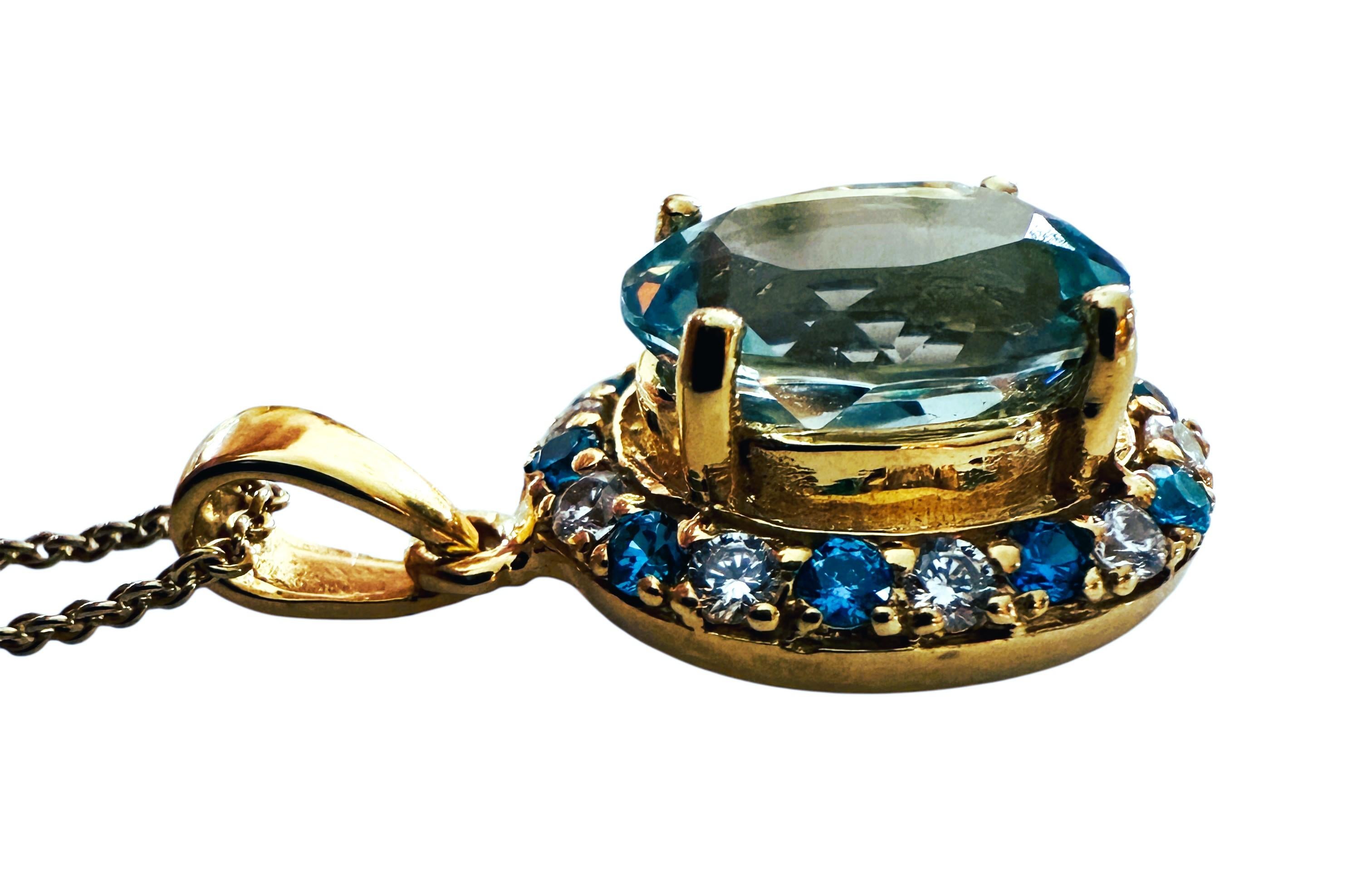 Neu 4,5 Karat Aquamarin & Diamantschliff Saphir Y Gold PL Sterling Halskette 18