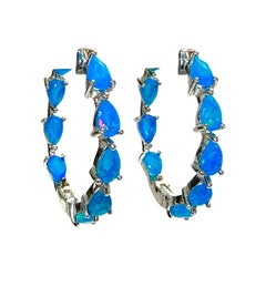 Nuovo Orecchini a cerchio in oro 14k W in argento 925 con opale blu etiope da 4,5 carati