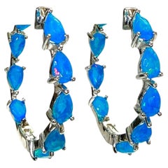 Nuovo Orecchini a cerchio in oro 14k W in argento 925 con opale blu etiope da 4,5 carati