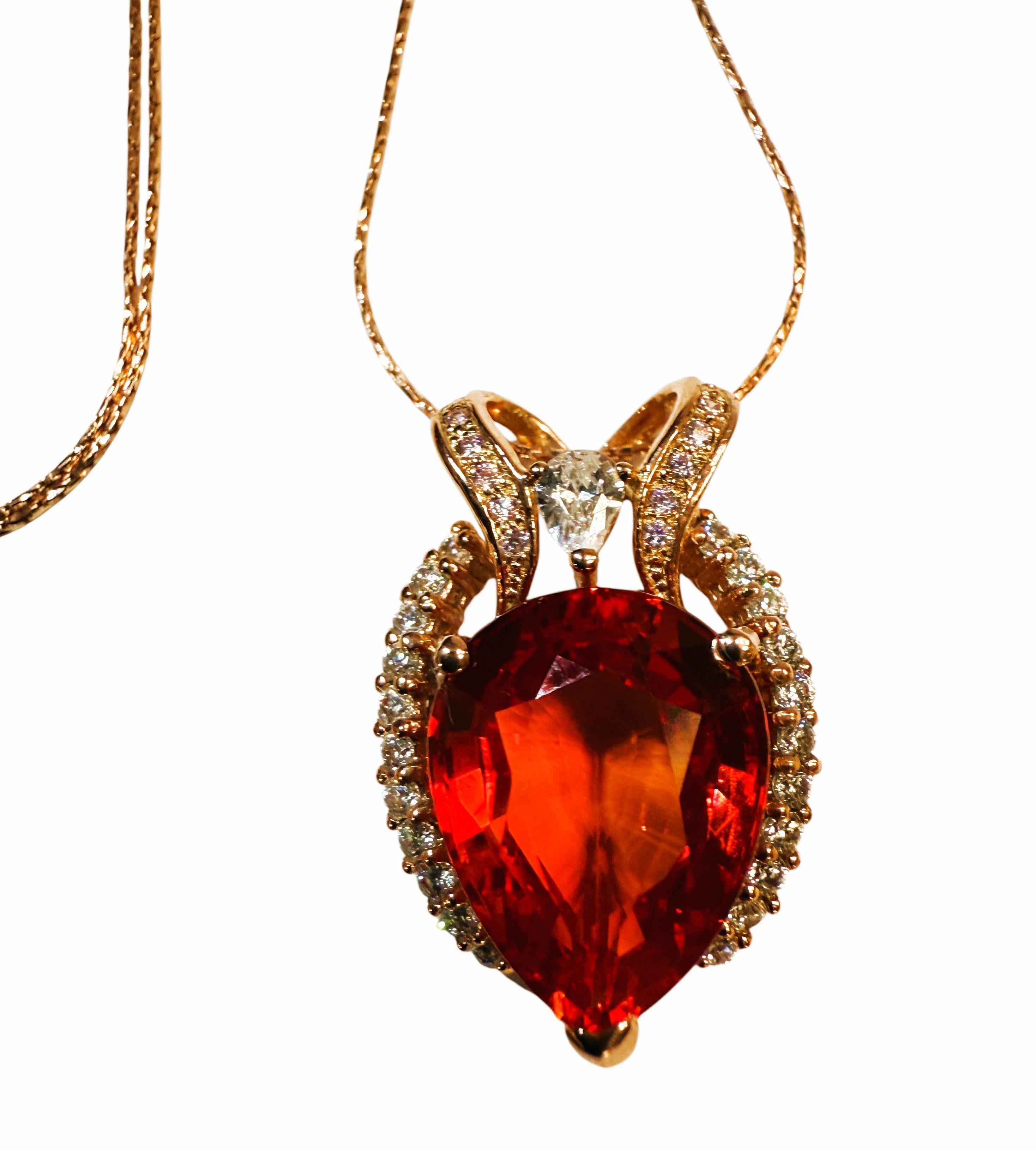 Neu 4,5 Karat Sonnenuntergang roter Saphir & Diamantschliff Saphir R Gold Sterling Neckla (Art déco) im Angebot