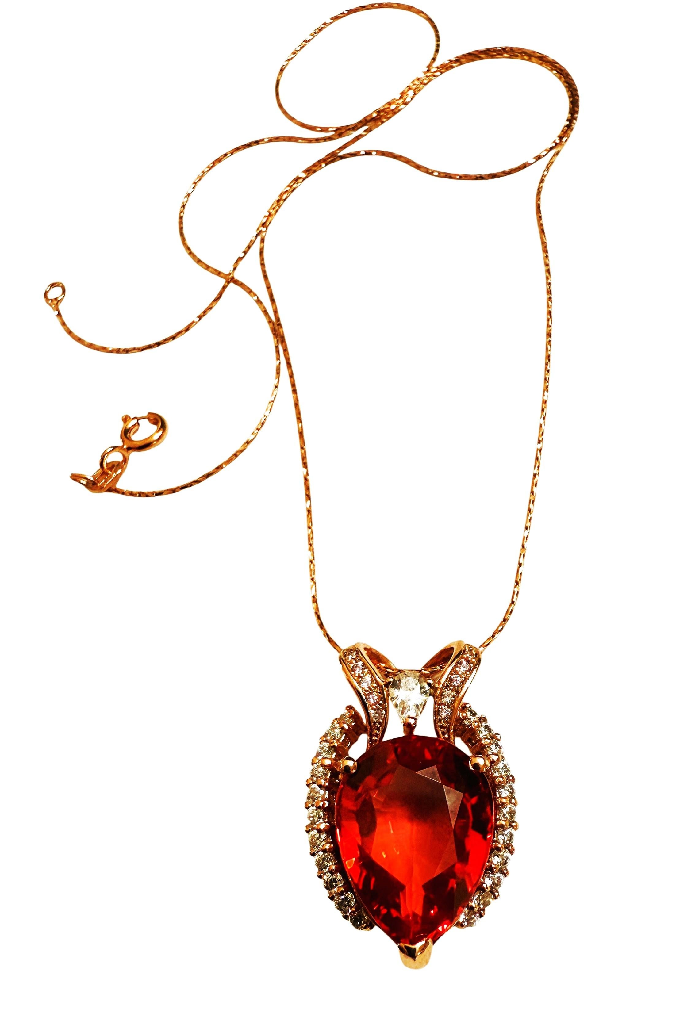 Neu 4,5 Karat Sonnenuntergang roter Saphir & Diamantschliff Saphir R Gold Sterling Neckla (Tropfenschliff) im Angebot