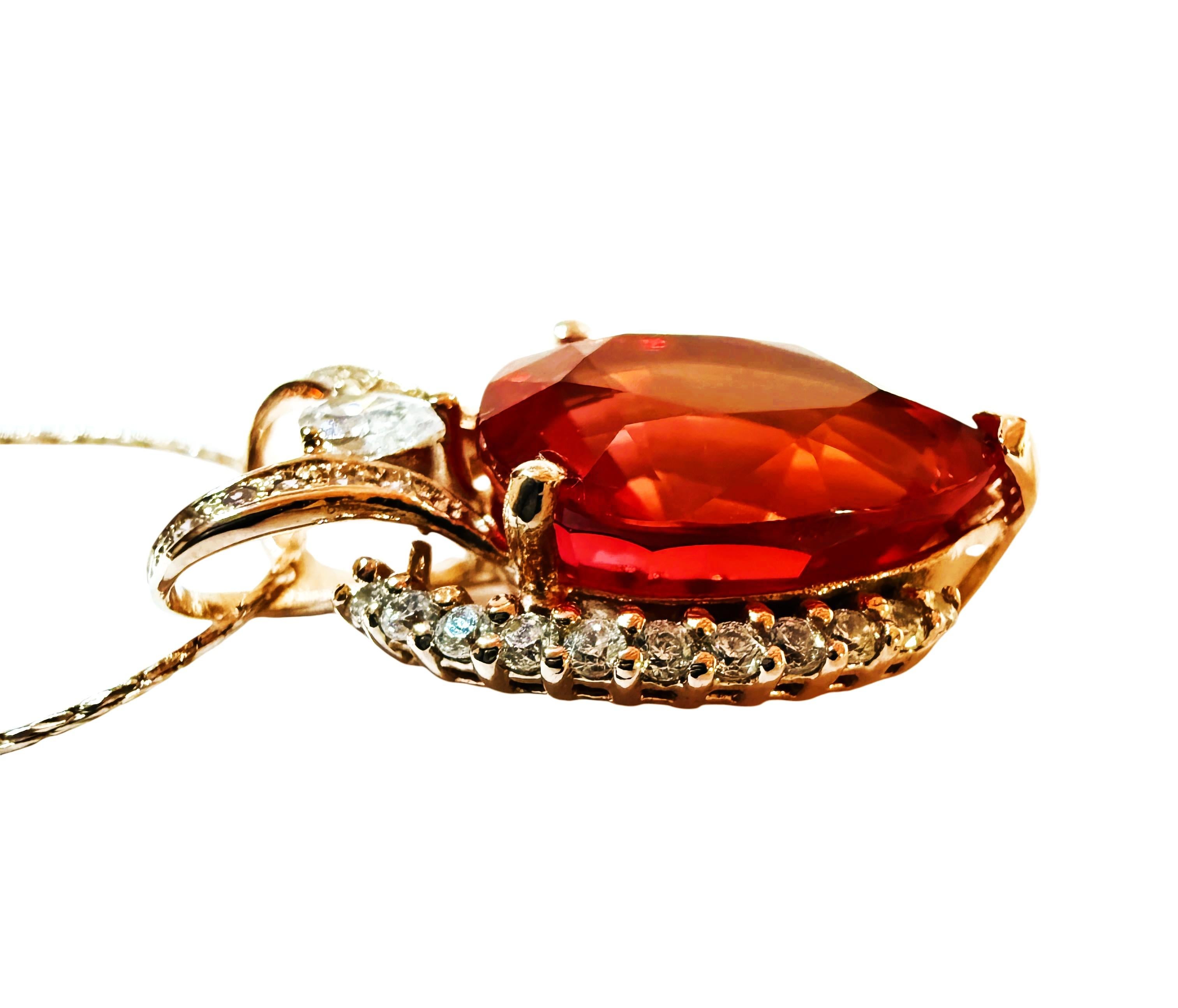 Neu 4,5 Karat Sonnenuntergang roter Saphir & Diamantschliff Saphir R Gold Sterling Neckla im Angebot 1