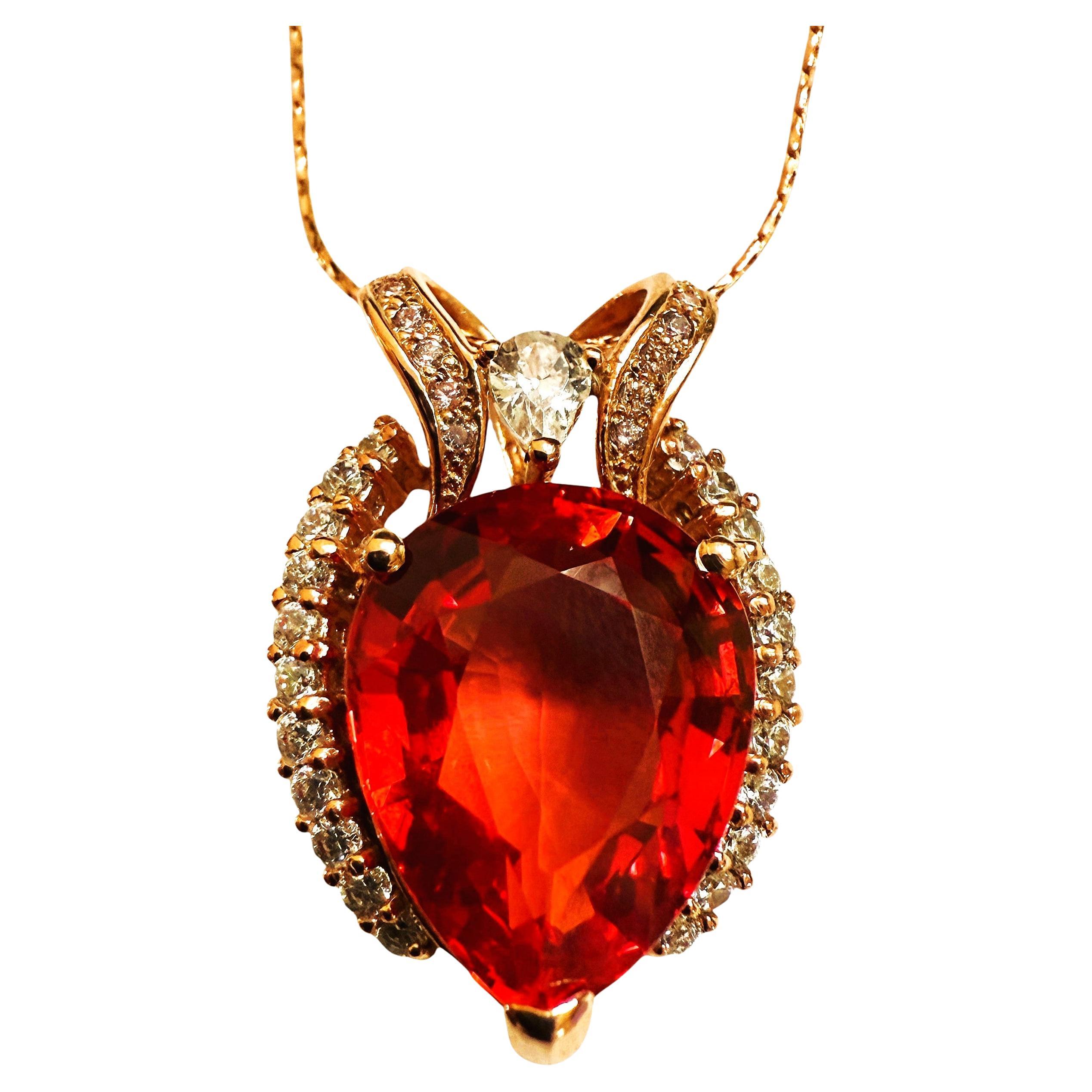 Neu 4,5 Karat Sonnenuntergang roter Saphir & Diamantschliff Saphir R Gold Sterling Neckla im Angebot