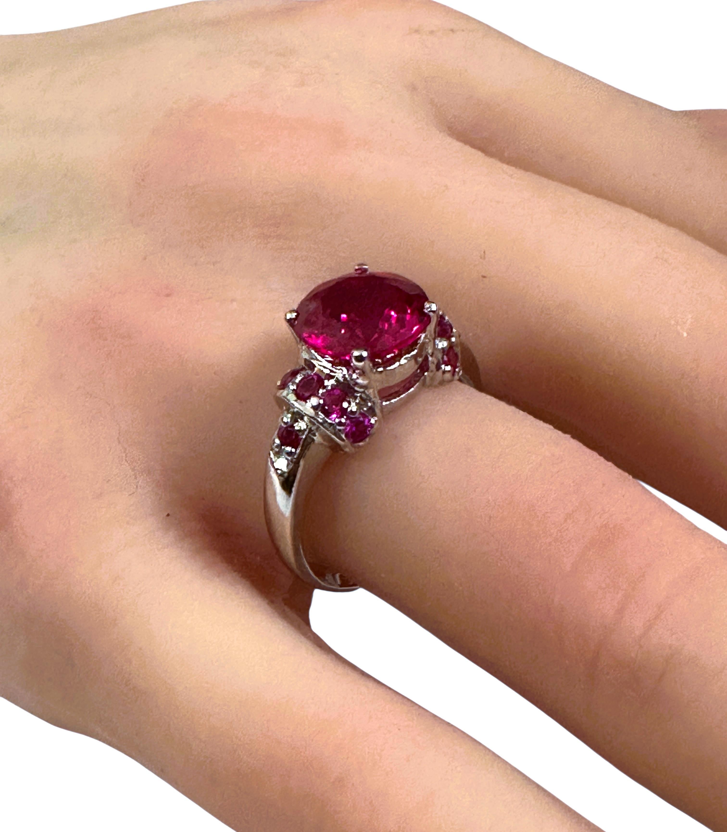 New 4.50 Carat Round Red Sapphire & Diamond Cut Sapphire Sterling Ring Size 6.75 For Sale 4